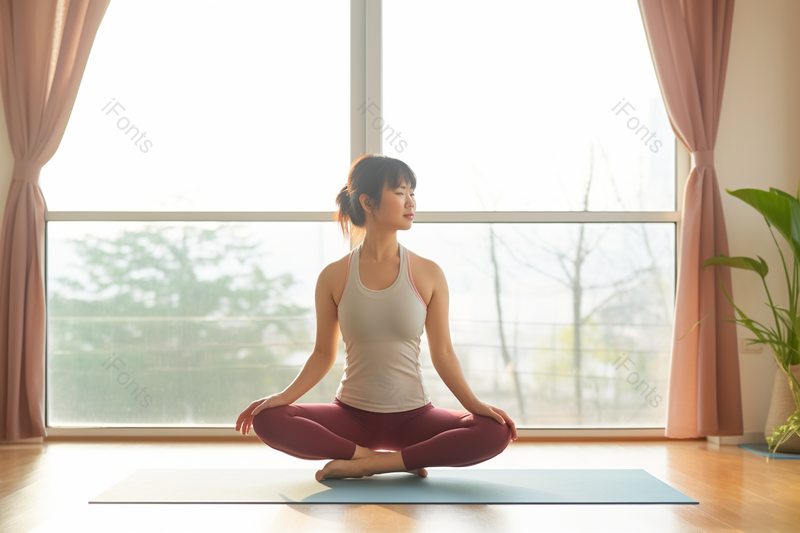 晴天室内女人瑜伽晨练冥想模特养生健身,高清,摄影图,摄影图片,图片大全,摄影图免费下载
